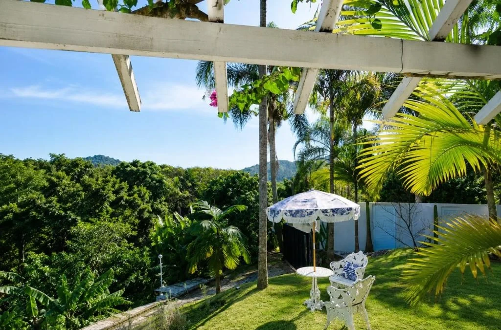 Jardim com vista para a mata da Casa Ivan